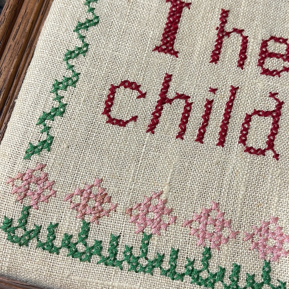 Vintage “I Heard A Child Laugh” Needlepoint Sampler Wall Hanging - Picture 10 of 10